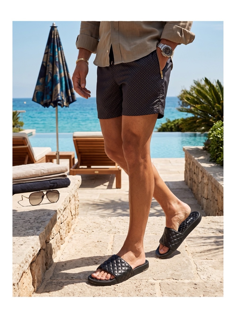 APL 𖤐 Lusso Quilted Nappa Leather Beach Athletic Pool Slide Sandal 𖤐 Black 𖤐 14